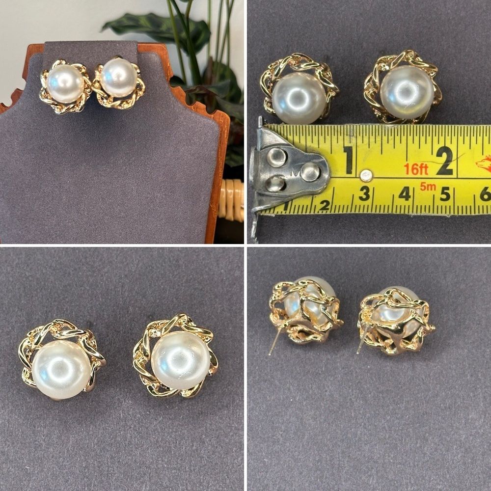 nOir Elegant Faux Pearl & Gold-Tone Earrings Set —Retro Glam Bridal Wedding NWT - Picture 5 of 5